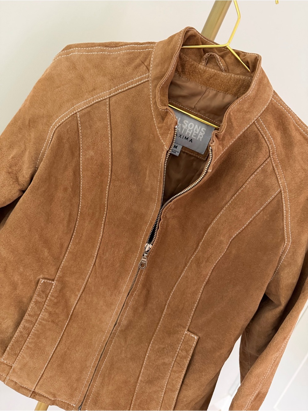 Wilson Leather Maxima Suede Leather Moto Jacket - Brown-Med